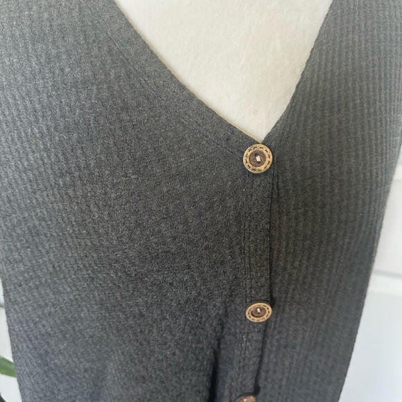 Women’s Charcoal Grey Waffle Knit Blouse - Picture 2 of 5